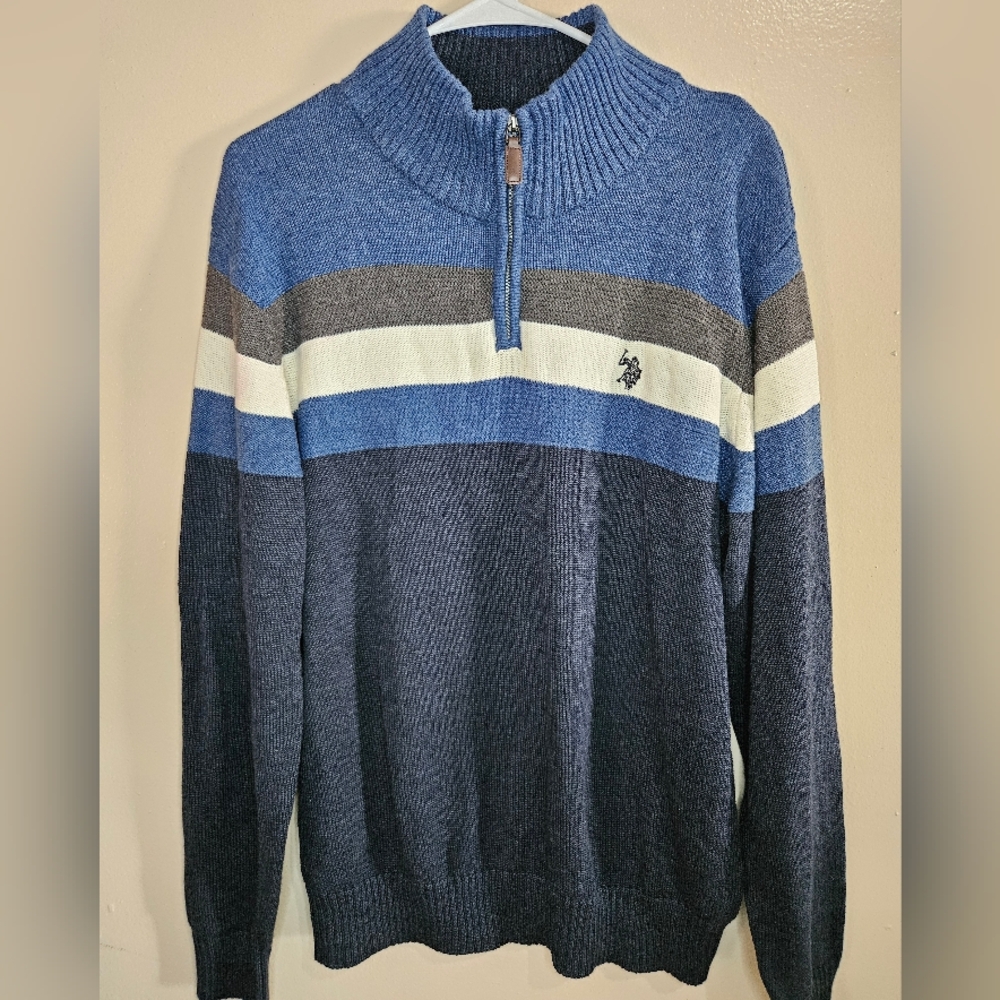 U.S. Polo Assn. Men’s Blue Striped Half Zip Sweater Size M